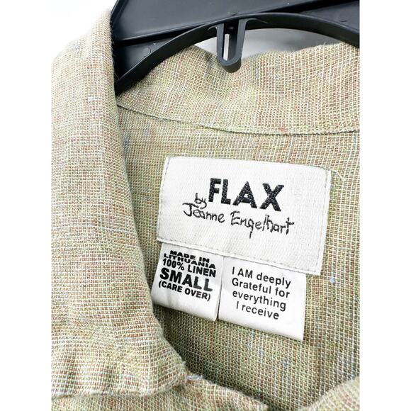 Flax Green 100% Linen Long Sleeve Collared Button Up Shirt Size Small - Picture 5 of 5